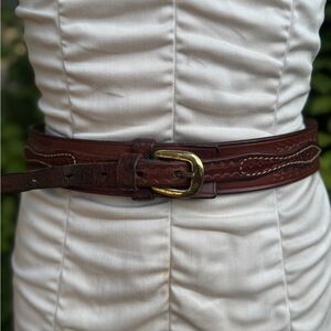 Vintage Brown Leather Belt with Gold Buckle